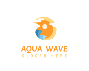 Sun Surfing Waves  logo design