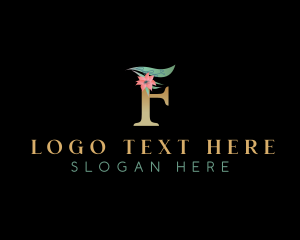 Gold - Floral Leaf Decor Letter F logo design
