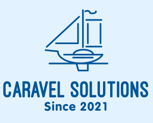 Caravel - Blue Sailboat Travel logo design