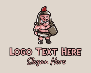 Fighting - Gladiator Pig Warrior logo design
