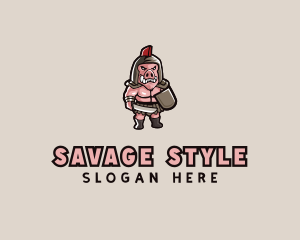 Gladiator Pig Warrior  logo design