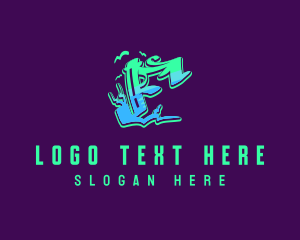 Teenager - Neon Graffiti Art Letter F logo design