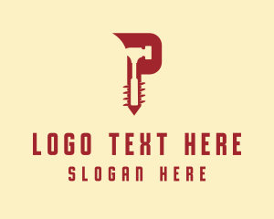 Red Hammer Letter P logo design