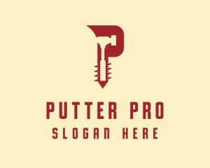 Red Hammer Letter P logo design