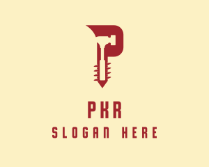 Red Hammer Letter P logo design