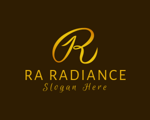 Gold Cursive Letter R logo design