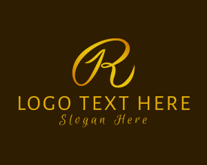 Expensive - Gold Cursive Letter R logo design