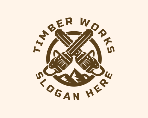 Chainsaw Logging Mountain logo design