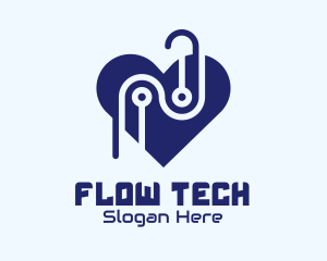 Tech Circuit Heart logo design