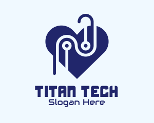 Tech Circuit Heart logo design