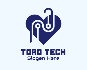 Tech Circuit Heart logo design