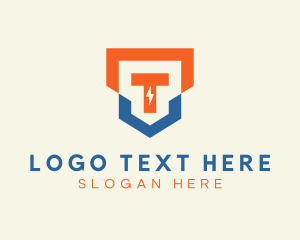 Minimalist - Lightning Shield Crest Letter T logo design