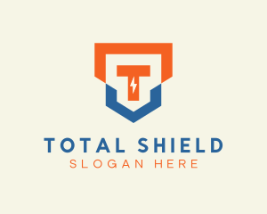 Lightning Shield Crest Letter T logo design