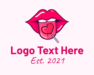 Lip Gloss - Heart Lollipop Candy Lips logo design