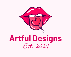 Heart Lollipop Candy Lips logo design