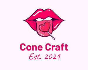 Heart Lollipop Candy Lips logo design