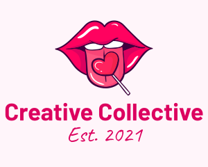 Heart Lollipop Candy Lips logo design