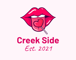 Heart Lollipop Candy Lips logo design