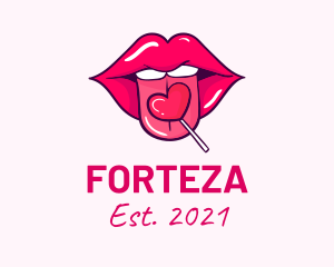 Heart Lollipop Candy Lips logo design