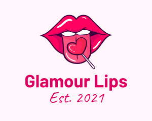 Heart Lollipop Candy Lips logo design