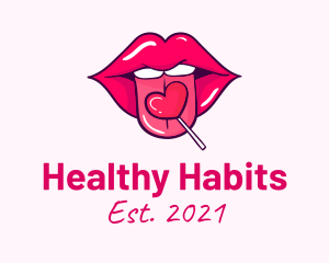 Heart Lollipop Candy Lips logo design