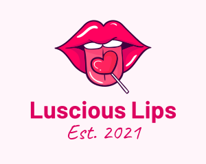 Lips - Heart Lollipop Candy Lips logo design