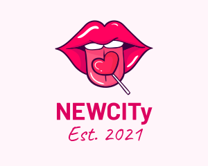 Heart Lollipop Candy Lips logo design