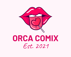 Candy - Heart Lollipop Candy Lips logo design