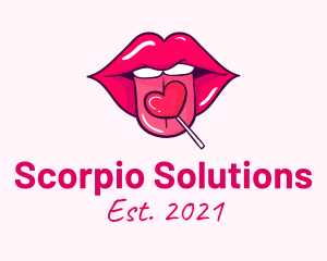 Heart Lollipop Candy Lips logo design