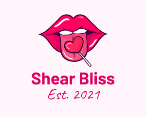 Heart Lollipop Candy Lips logo design