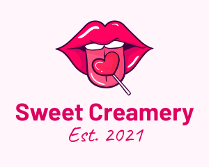 Heart Lollipop Candy Lips logo design