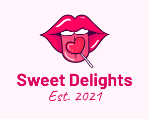 Heart Lollipop Candy Lips logo design