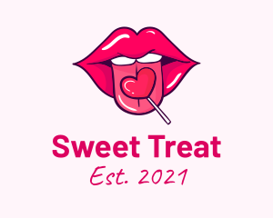 Candy - Heart Lollipop Candy Lips logo design