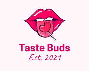 Tongue - Heart Lollipop Candy Lips logo design