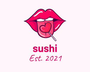 Heart Lollipop Candy Lips logo design