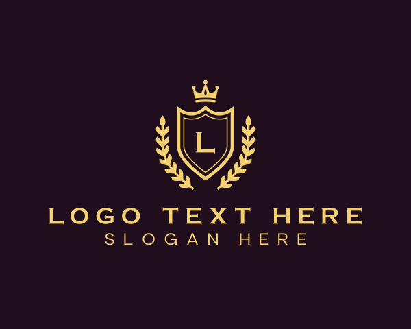 High End - Laurel Shield Crown Royalty logo design