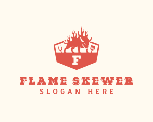Skewer - Flaming Grilled BBQ logo design