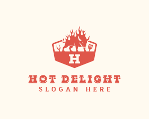 Flaming Grilled BBQ logo design