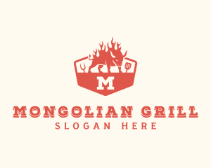 Flaming Grilled BBQ logo design