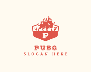Meat - Flaming Grilled BBQ logo design