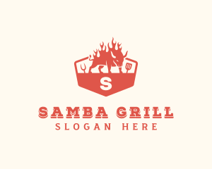 Flaming Grilled BBQ logo design