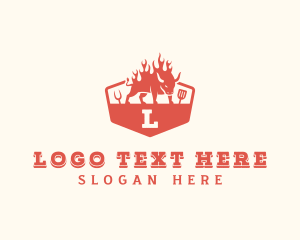 Grill - Flaming Grilled BBQ logo design