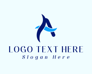 Surfing - Blue Letter A Wave logo design