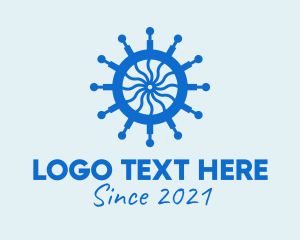 Wheel - Blue Ship Helm logo design