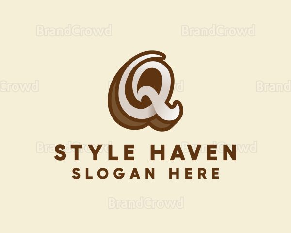 Fancy Brown Script Letter Q Logo