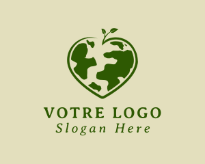 Save The Earth - Green Heart Earth Leaf logo design