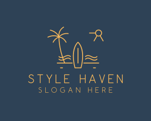 Minimalist Surfboard Island logo design