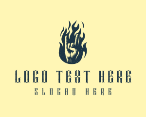 Rock Band - Rock Hand Flame Band logo design