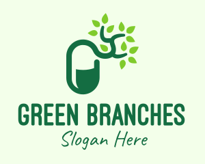 Branches - Green Organic Medicine Pill logo design