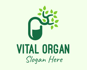 Green Organic Medicine Pill logo design